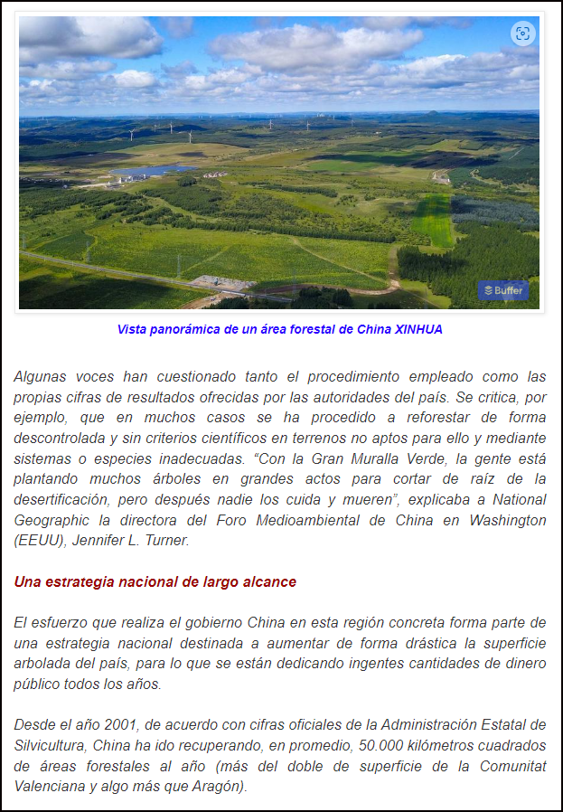 China desarrolla desde 1978 una Gran Muralla Verde que est&aacute; logrando asombrosos resultados