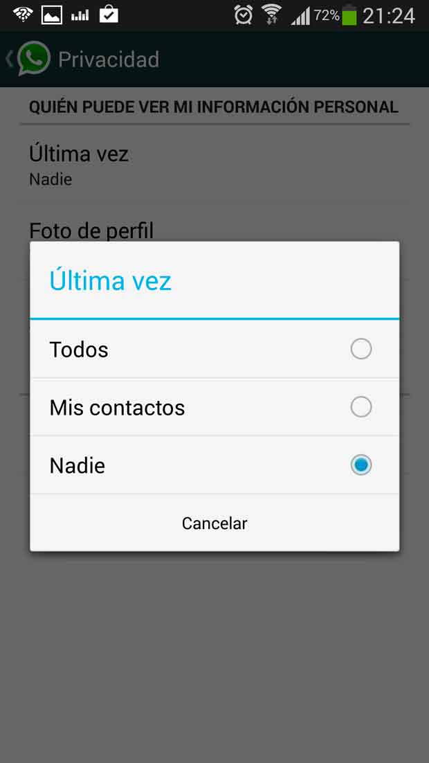 C&oacute;mo ocultar la &uacute;ltima hora de conexion de WhatsApp 