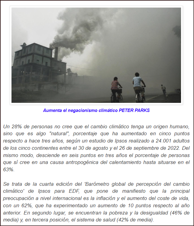 Aumenta el negacionismo clim&aacute;tico y se situa en el 28% de los encuestados