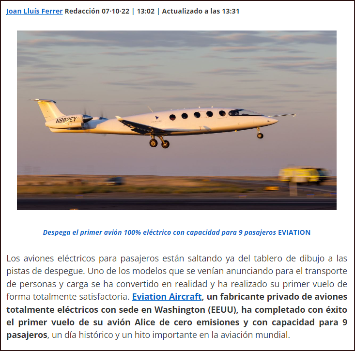  Ya lleg&oacute; el primer avi&oacute;n 100% el&eacute;ctrico