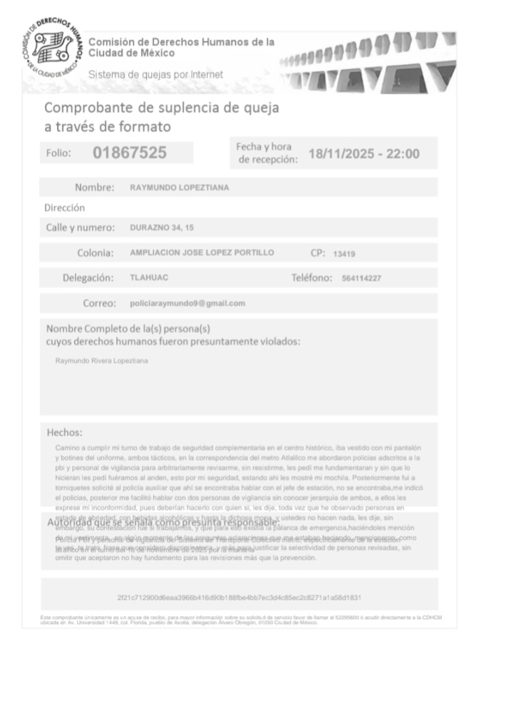 Presenta queja ante la CDHCM el jefe del partido Democracia Plena por actos de molestia en el Metro 
