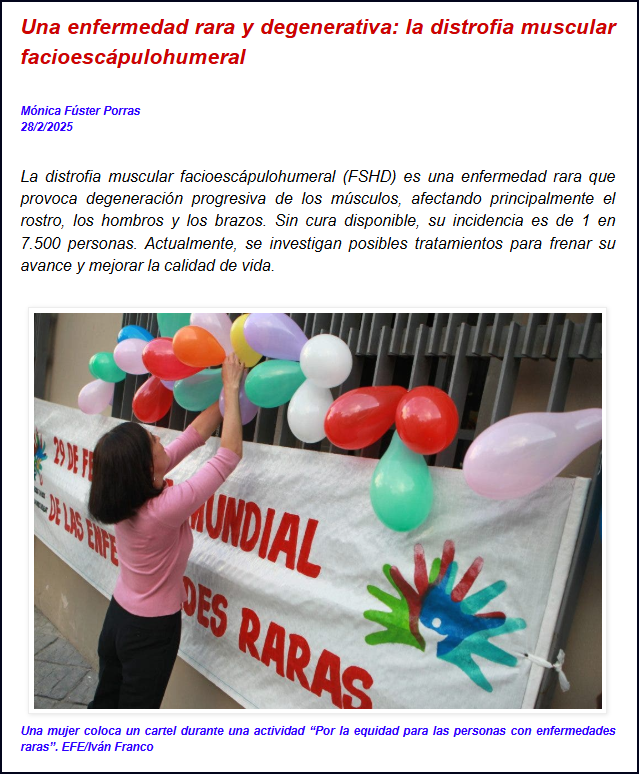  D&iacute;a de las enfermedades raras: Hoy, la FSHD (Distrofia muscular Facio escapulohumeral)