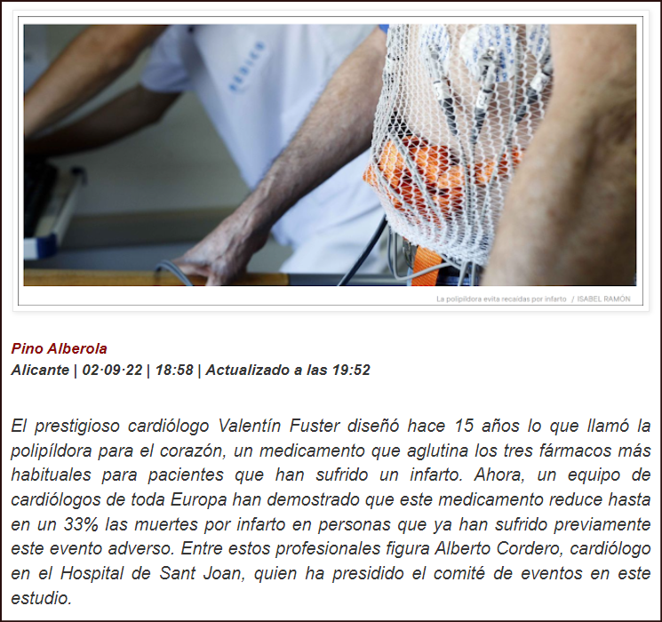 Avance investigaci&oacute;n: Una pastilla reduce 33% las muertes por reca&iacute;das cardiovasculares tras infarto