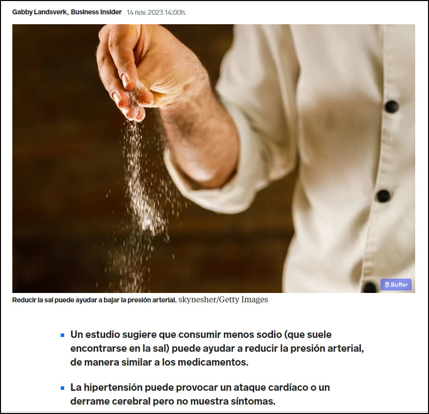  Cu&aacute;nta sal debes reducir al d&iacute;a para bajar la tensi&oacute;n sin medicamentos