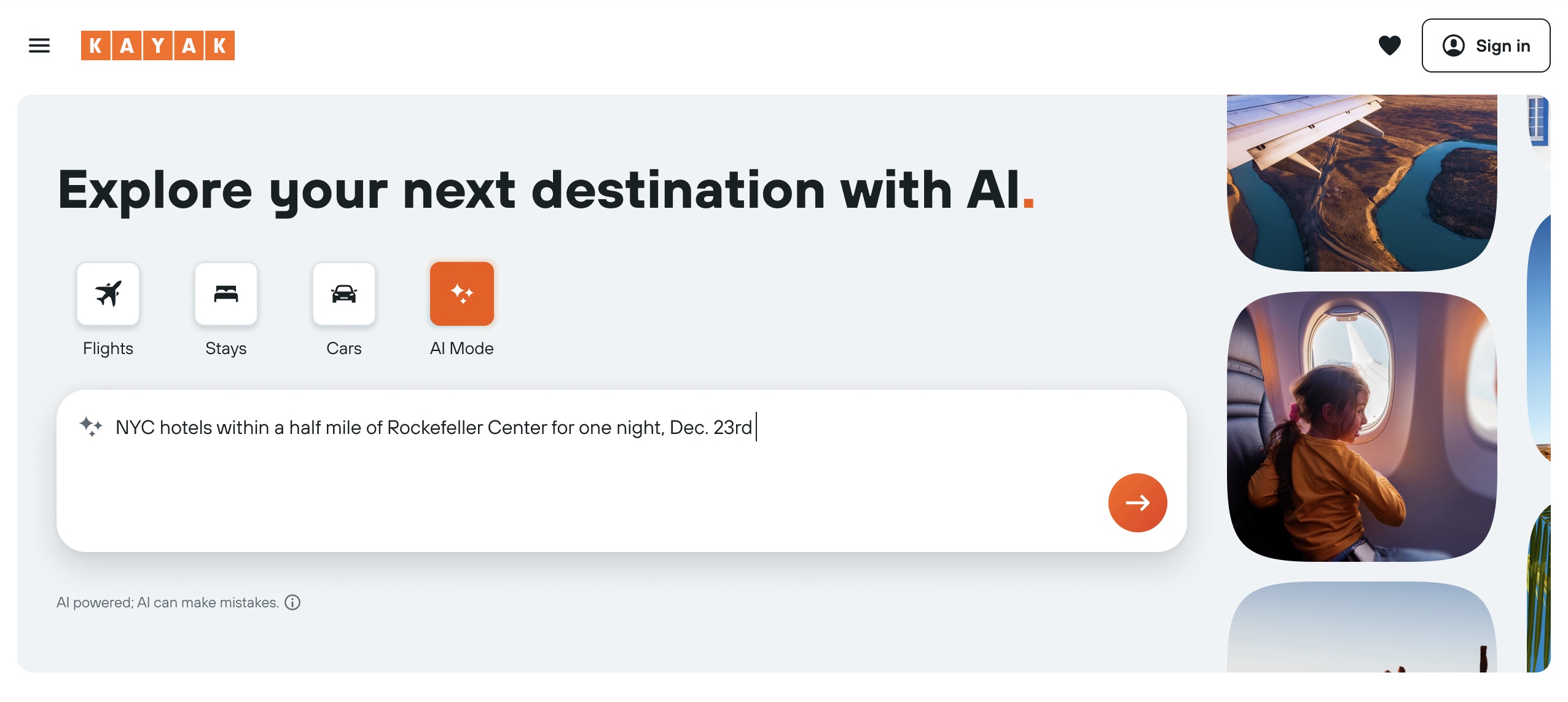 KAYAK presenta AI Mode: b&uacute;squeda de viajes conversacional, justo a tiempo para las vacaciones
