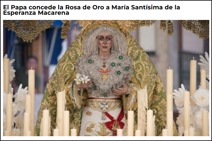  El Papa concede la Rosa de Oro a Mar&iacute;a Sant&iacute;sima de la Esperanza Macarena