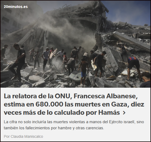 Albanese, estima en 680.000 las muertes en Gaza, diez veces m&aacute;s de lo calculado por Ham&aacute;s