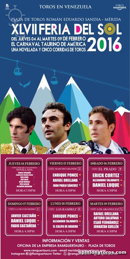 VENEZUELA  Carteles  Carnaval Taurino de Am&eacute;rica  M&eacute;rida  2016