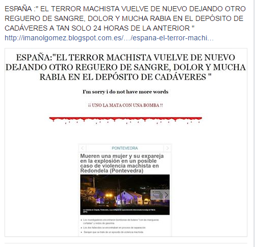 ESPA&Ntilde;A:"EL TERROR MACHISTA VUELVE DE NUEVO DEJANDO OTRO REGUERO DE SANGRE, DOLOR Y MUCHA RABIA"