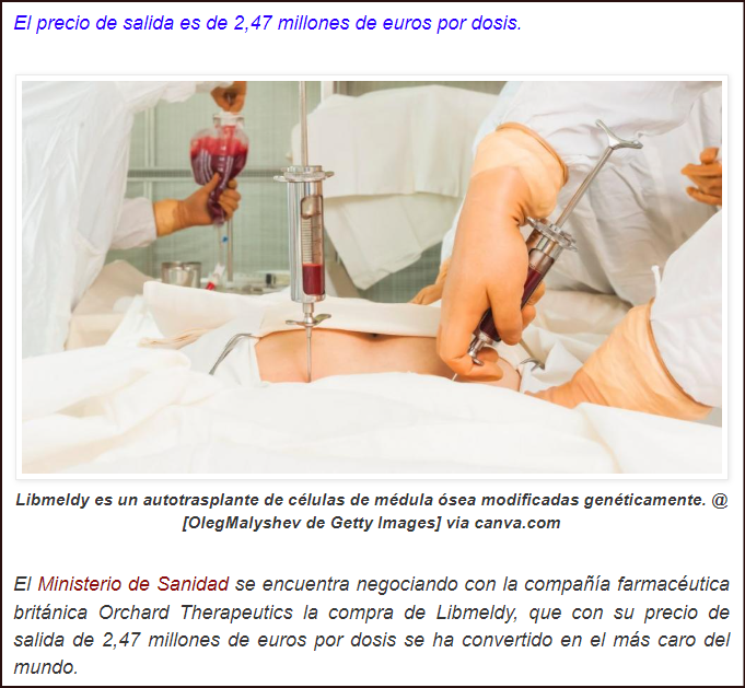  Libmeldy, el medicamento m&aacute;s caro del mundo de aplicaci&oacute;n contra la leucodistrofia metacrom&aacute;tica