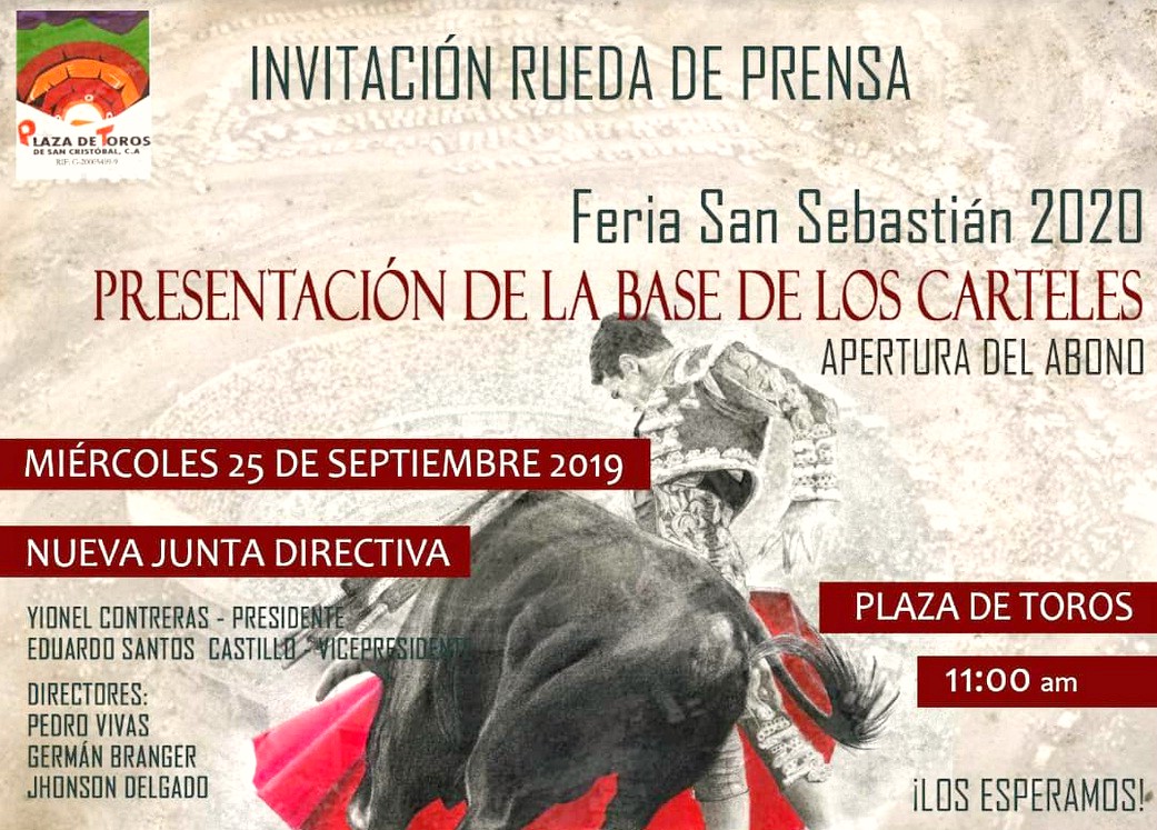 Venezuela, directiva  plaza de toros San Crist&oacute;bal   presenta  base  carteles FISS 2020