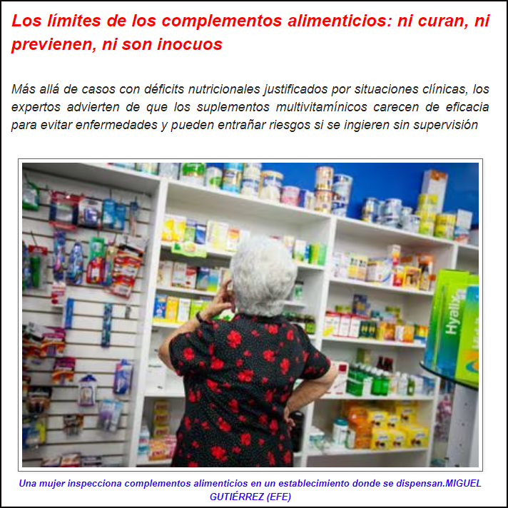  Cuidado con los complementos alimenticios: ni curan, ni previenen, ni son inocuos