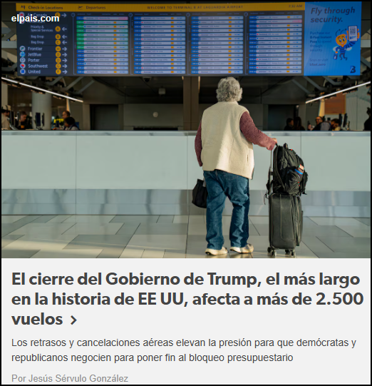  El cierre del Gobierno de Trump, el m&aacute;s largo en la historia de EE UU, afecta a m&aacute;s de 2.500 vuelos