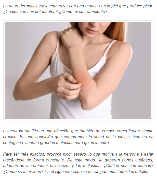 Picores insufribles en la piel: Neurodermatitis, causas, s&iacute;ntomas y tratamiento