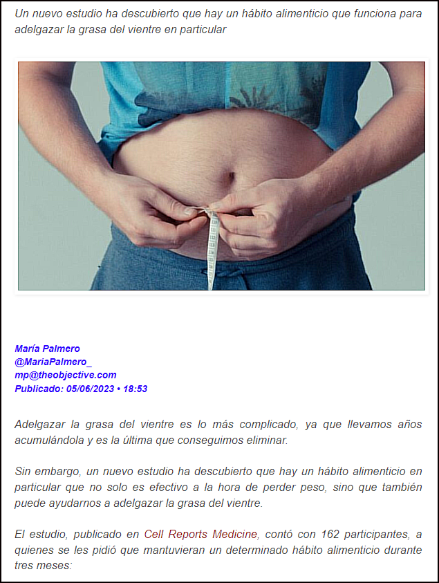  Un nuevo h&aacute;bito alimenticio que adelgaza la indeseable grasa del vientre