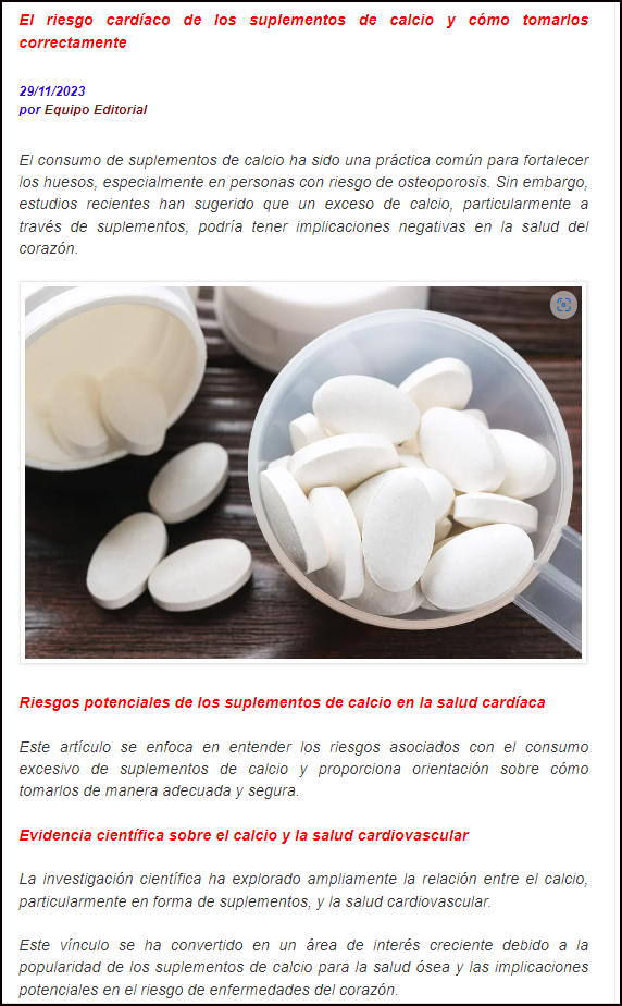  Cuidado con los suplementos d calcio q pueden provocar (mal tomados), enfermedades cardiovasculares