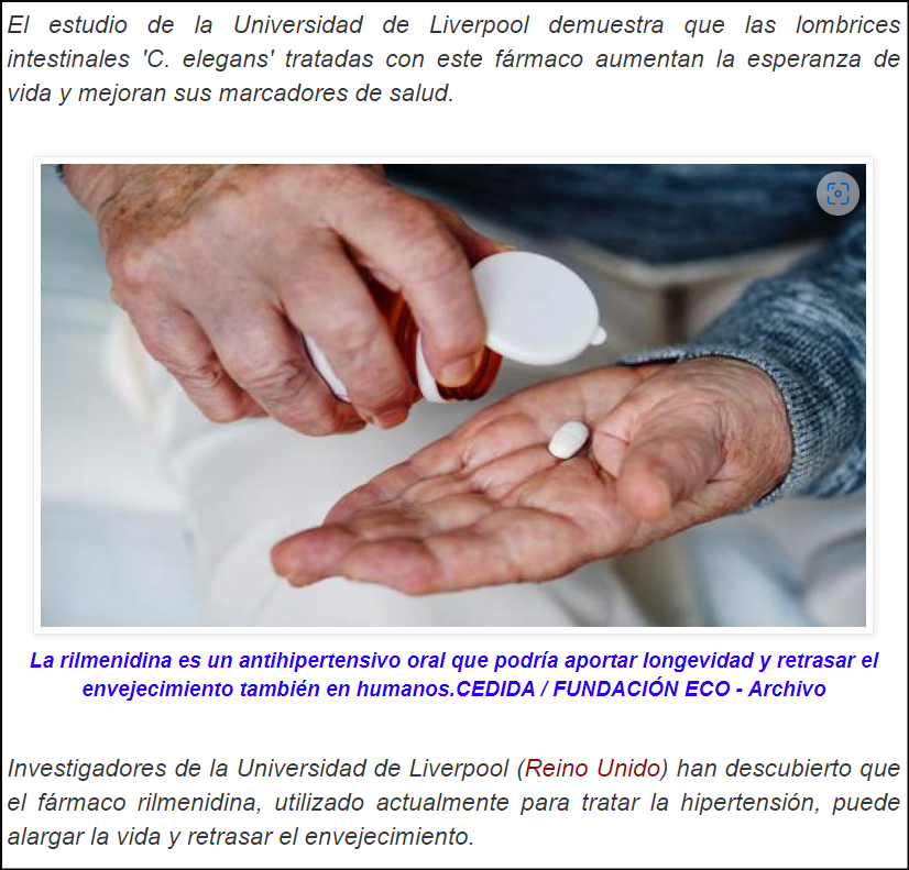  Rilmenidina : Un f&aacute;rmaco contra la hipertensi&oacute;n que podr&iacute;a retrasar el envejecimiento