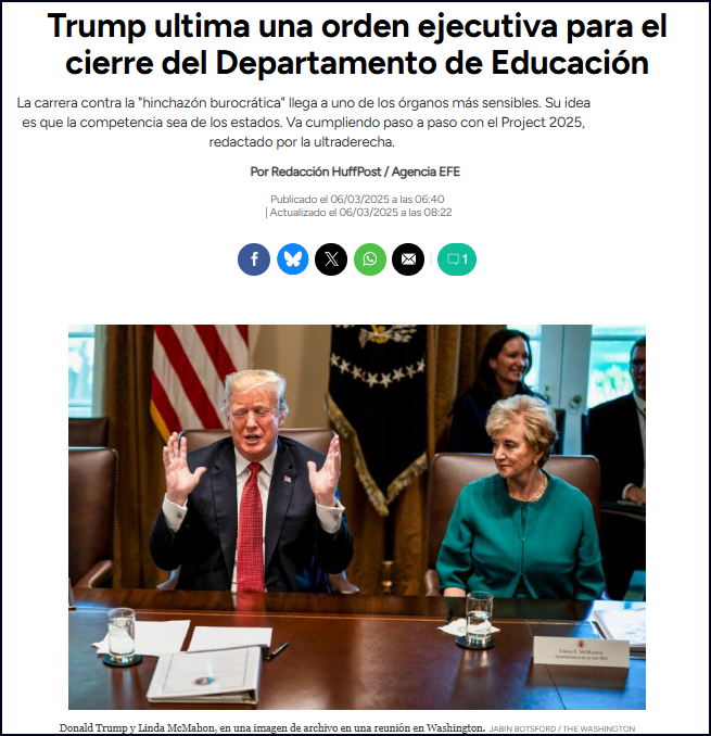 La estupidez humana no tiene l&iacute;mite: Trump suprime el departamento de educaci&oacute;n