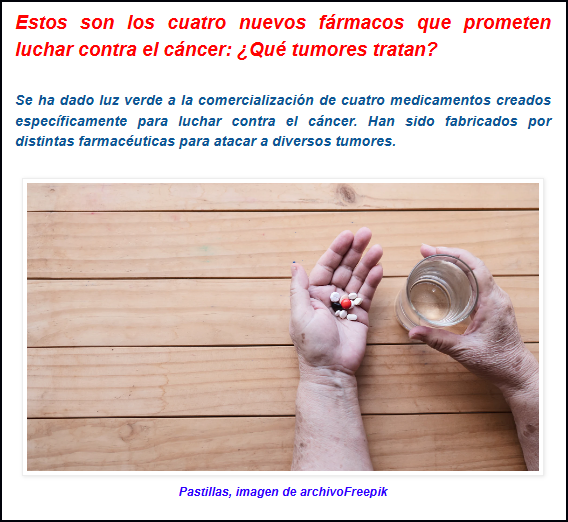 Buenas noticias: Cuatro f&aacute;rmacos contra el C&aacute;ncer que ya se comercializan