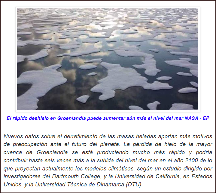 Nuevo aviso: El r&aacute;pido derretimiento d Groenlandia podr&iacute;a elevar nivel mar 6 veces m&aacute;s d lo previsto