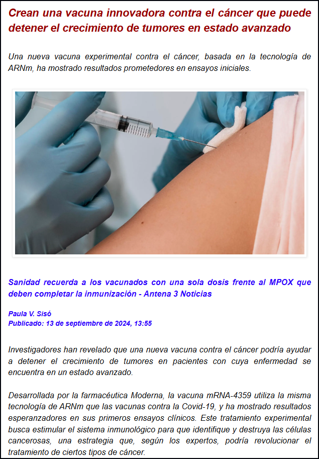  Un Rayo de esperanza: Nueva vacuna experimental contra el c&aacute;ncer