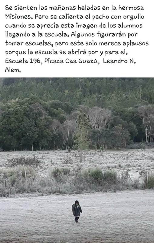 Tiene 6 a&ntilde;os y, en plena helada, cruza dos arroyos para ir a la escuela: su maestra pide un aplauso