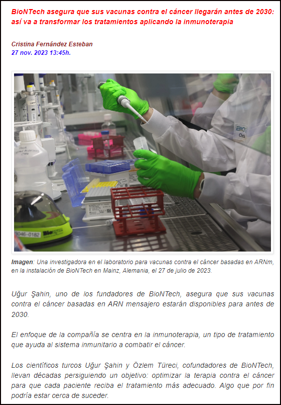  La vacuna contra el c&aacute;ncer para antes de 2030: Lo anuncia BioNTech