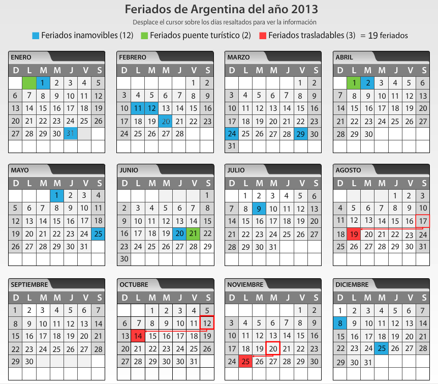 Feriados Argentina 2013