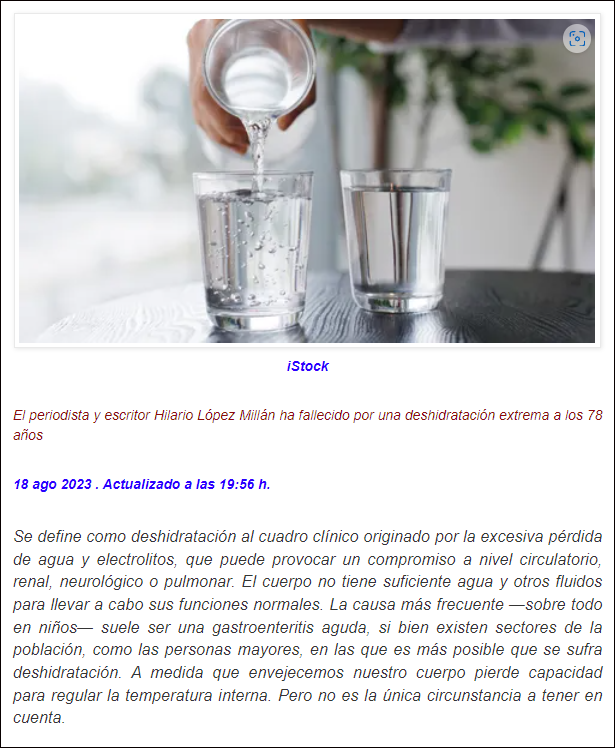 Deshidrataci&oacute;n: Ese inesperado silencioso y a veces mortal enemigo