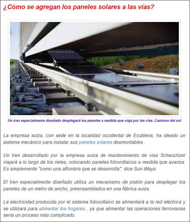 Suiza propone, como primicia mundial, que sean las vias del tren las que alojen los paneles solares