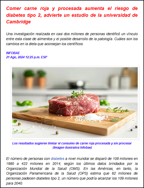  Hoy, carne roja y carnes procesadas a examen (peligrosos y silenciosos enemigos)