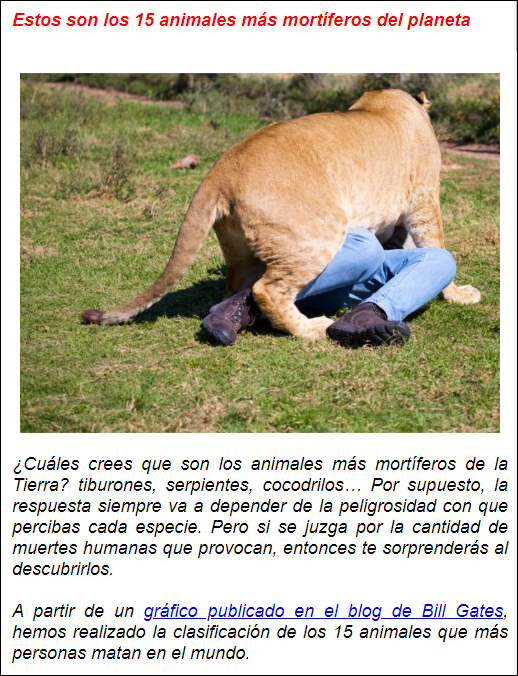  Los 15 animales que m&aacute;s humanos matan