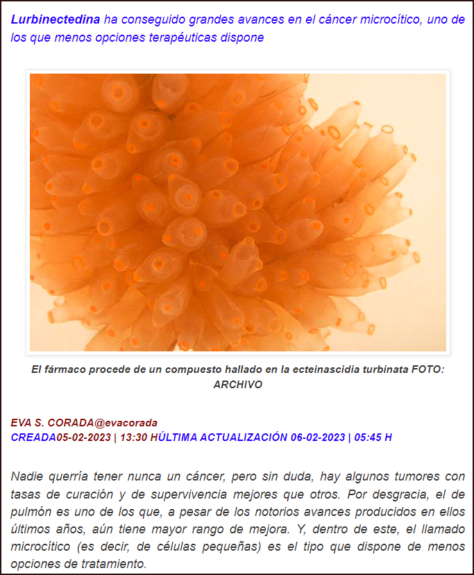 Lurbinectedina: F&aacute;rmaco q ha conseguido grandes avances para tratamiento c&aacute;ncer pulm&oacute;n microc&iacute;tico