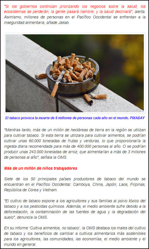  La OMS informa del lado oscuro del tabaco: Un mill&oacute;n de ni&ntilde;os trabaja en el cultivo del tabaco