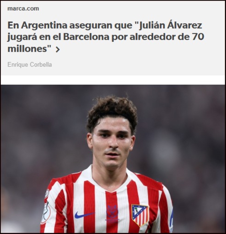 Juli&aacute;n &Aacute;lvarez va a jugar en el Barcelona C.F. la pr&oacute;xima temporada...
