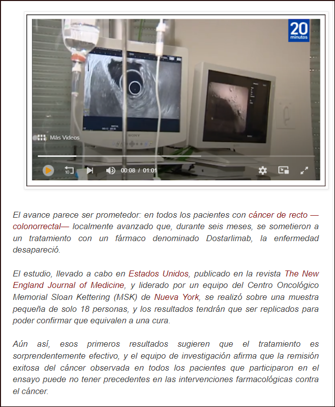  Por primera vez: Un f&aacute;rmaco remite por completo el c&aacute;ncer de todos los pacientes de un estudio