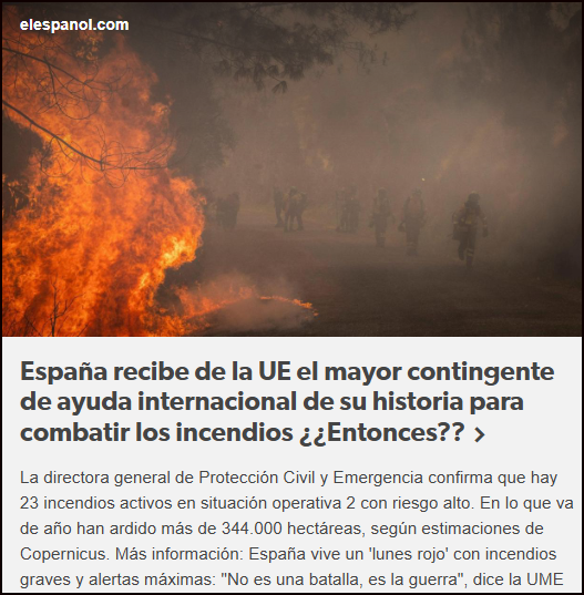  Espa&ntilde;a recibe de la UE el mayor contingente de ayuda de su historia para combatir los incendios