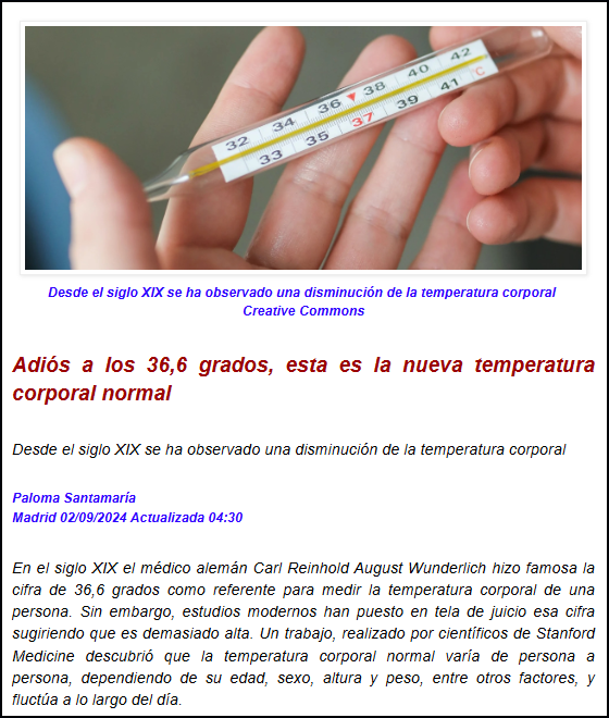  Baja la temperatura corporal del ser humano
