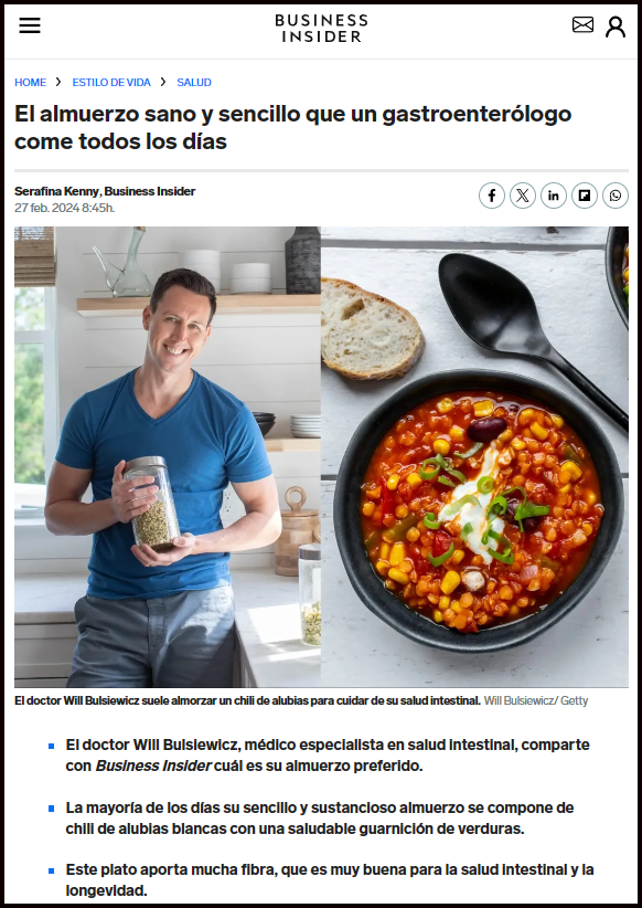  Un almuerzo sencillo y sano diariamente seguido por un gastroenter&oacute;logo