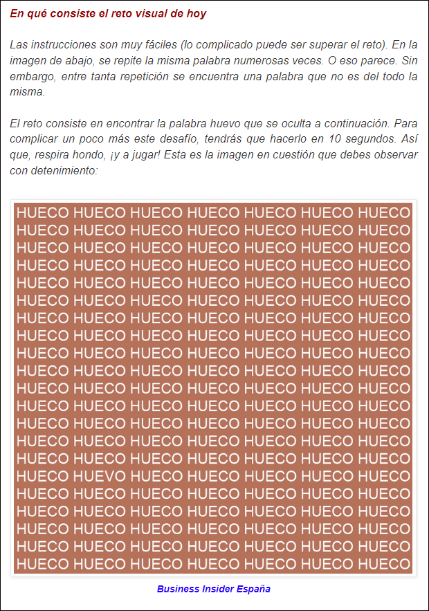  Reto visual: Se trata de saber si eres capaz de encontrar la palabra huevo