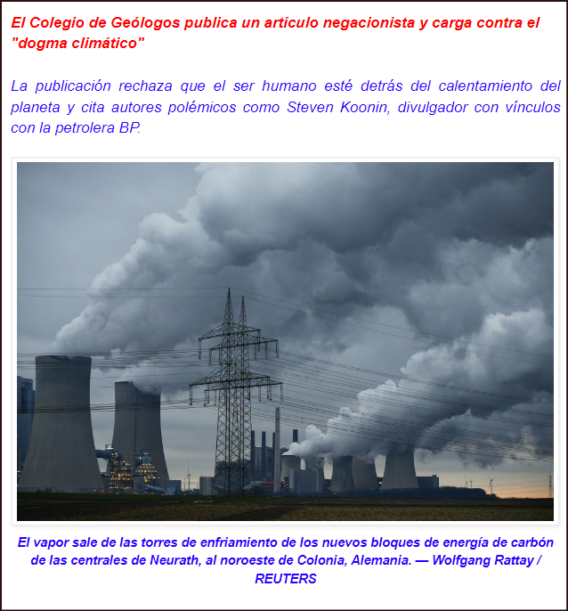 Negacionismo sobre el Cambio Clim&aacute;tico: Ahora el Colegio de Ge&oacute;logos se une al negacionismo