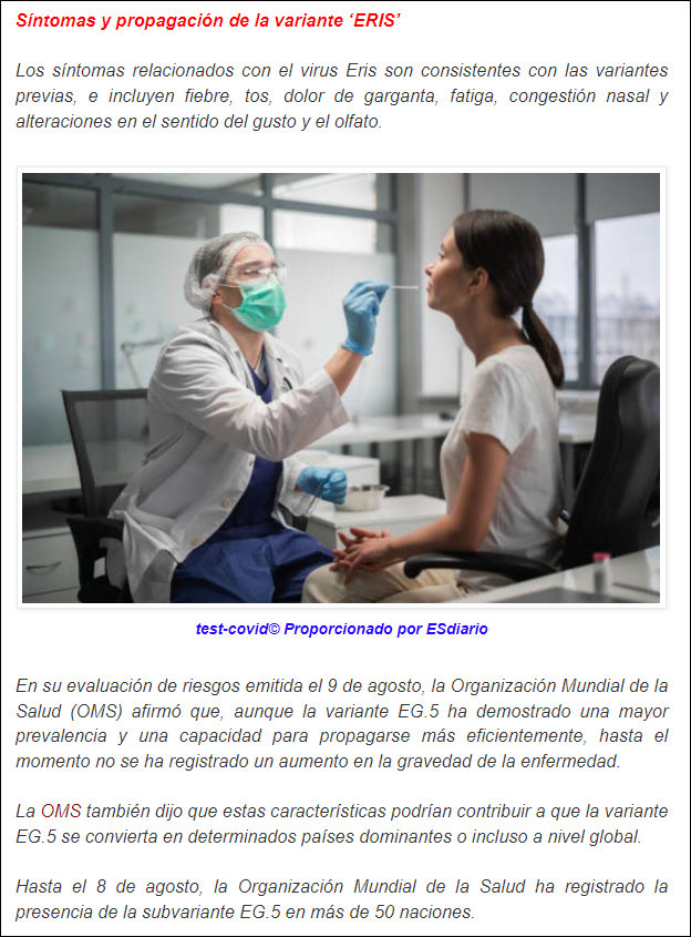  La variante    ERIS    del Covid- 19, est&aacute; en aumento en diversas naciones