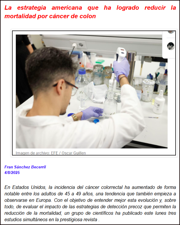  El c&aacute;ncer colorrectal: Investigaciones demuestran una mejora en la mortalidad