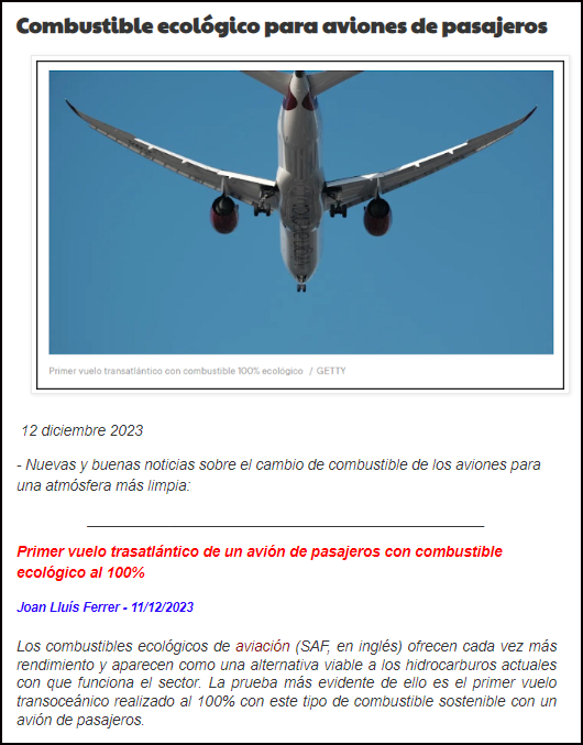  Combustible ecol&oacute;gico para aviones de pasajeros