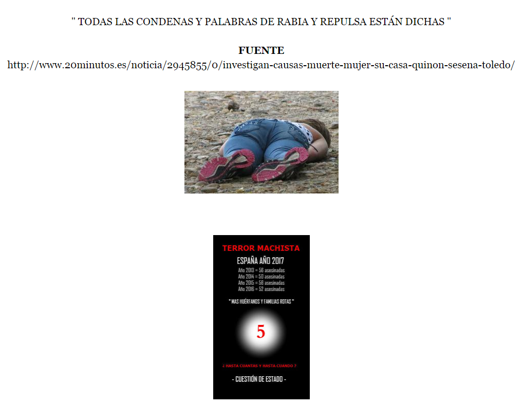 ESPA&Ntilde;A : " EL TERROR MACHISTA SE COBRA A GOLPES LA QUINTA VICTIMA EN 28 D&Iacute;AS DEL NUEVO A&Ntilde;O "