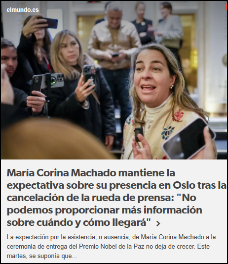 Mar&iacute;a Corina ... &iquest;conseguir&aacute; llegar a Oslo para recibir el Nobel?