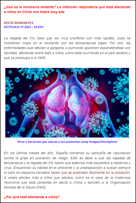  Nueva alarma sanitaria: La Neumon&iacute;a Andante que viene de China