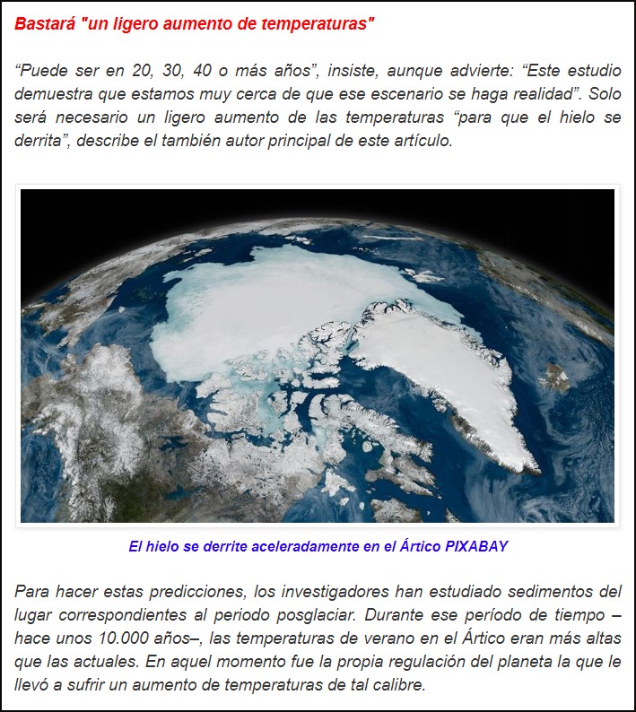  Nueva alarma clim&aacute;tica: El &Aacute;rtico no puede mantener su capa de hielo en verano.