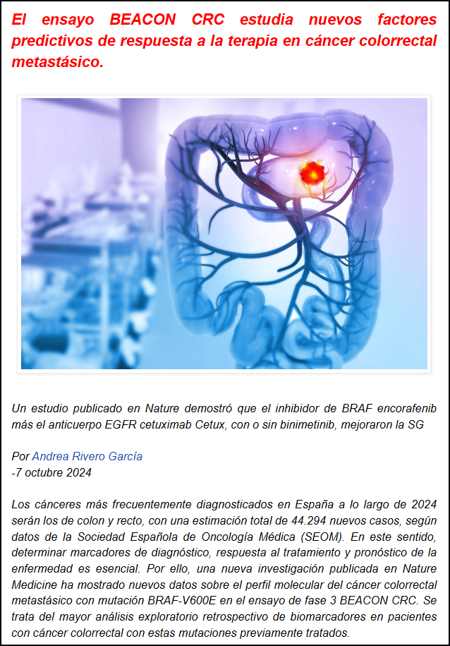 Se ensayan nuevos factores predictivos de respuesta a la terapia en c&aacute;ncer colorrectal metast&aacute;sico.
