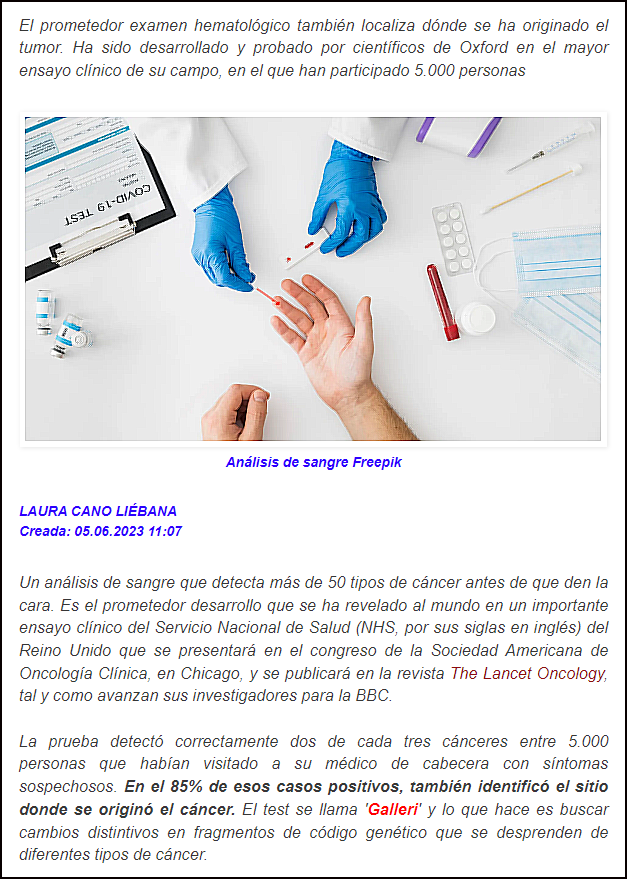 Un prometedor examen hematol&oacute;gico detecta 50 tipos de c&aacute;ncer antes de que den la cara y su origen 